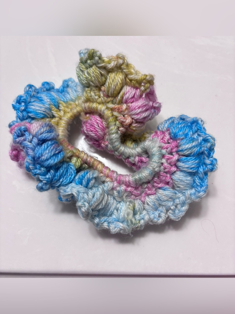 Handmade Multicolor Crochet Ruffle Hair Scrunchie
